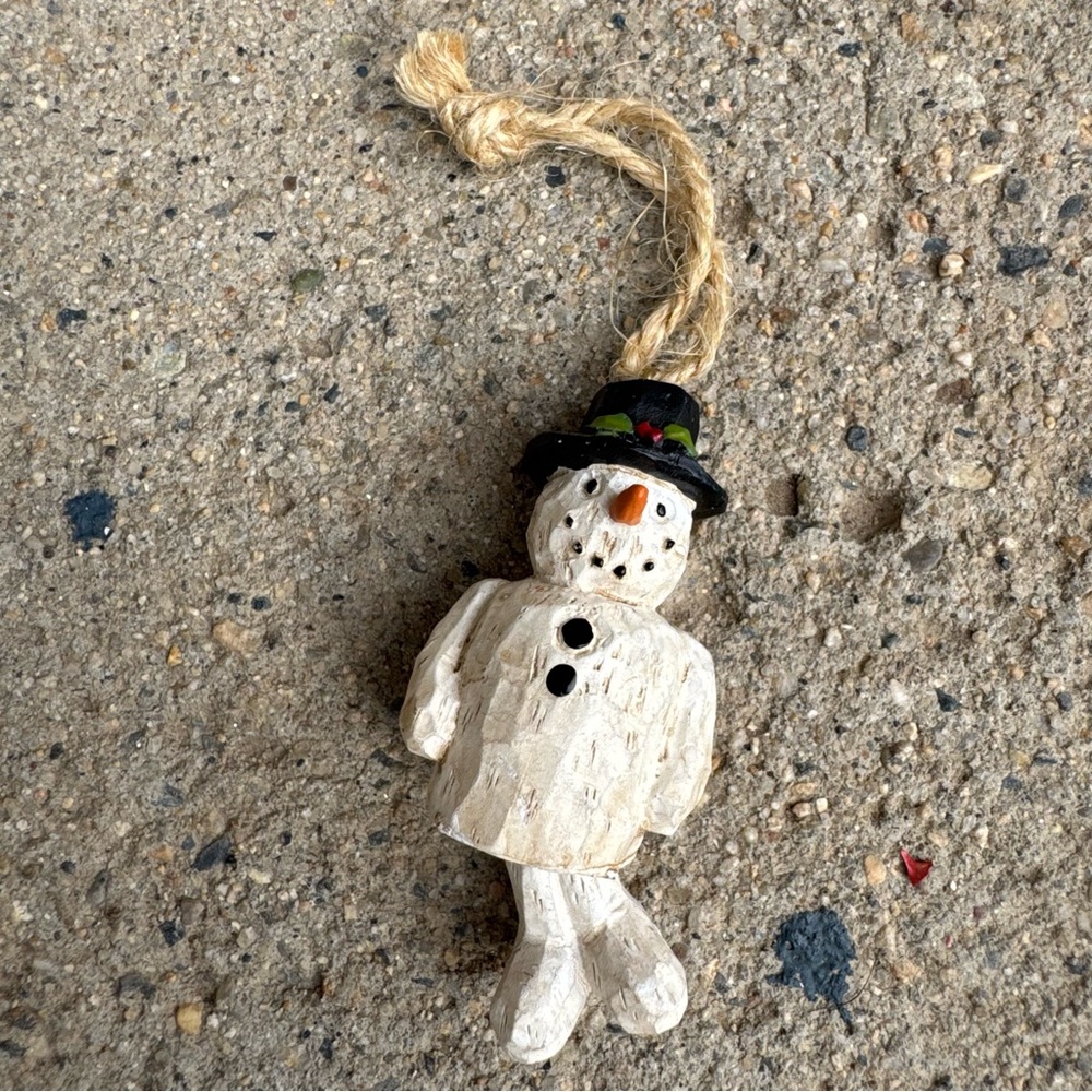 VTG Carved Rustic Snowman Ornament Farmhouse Christmas